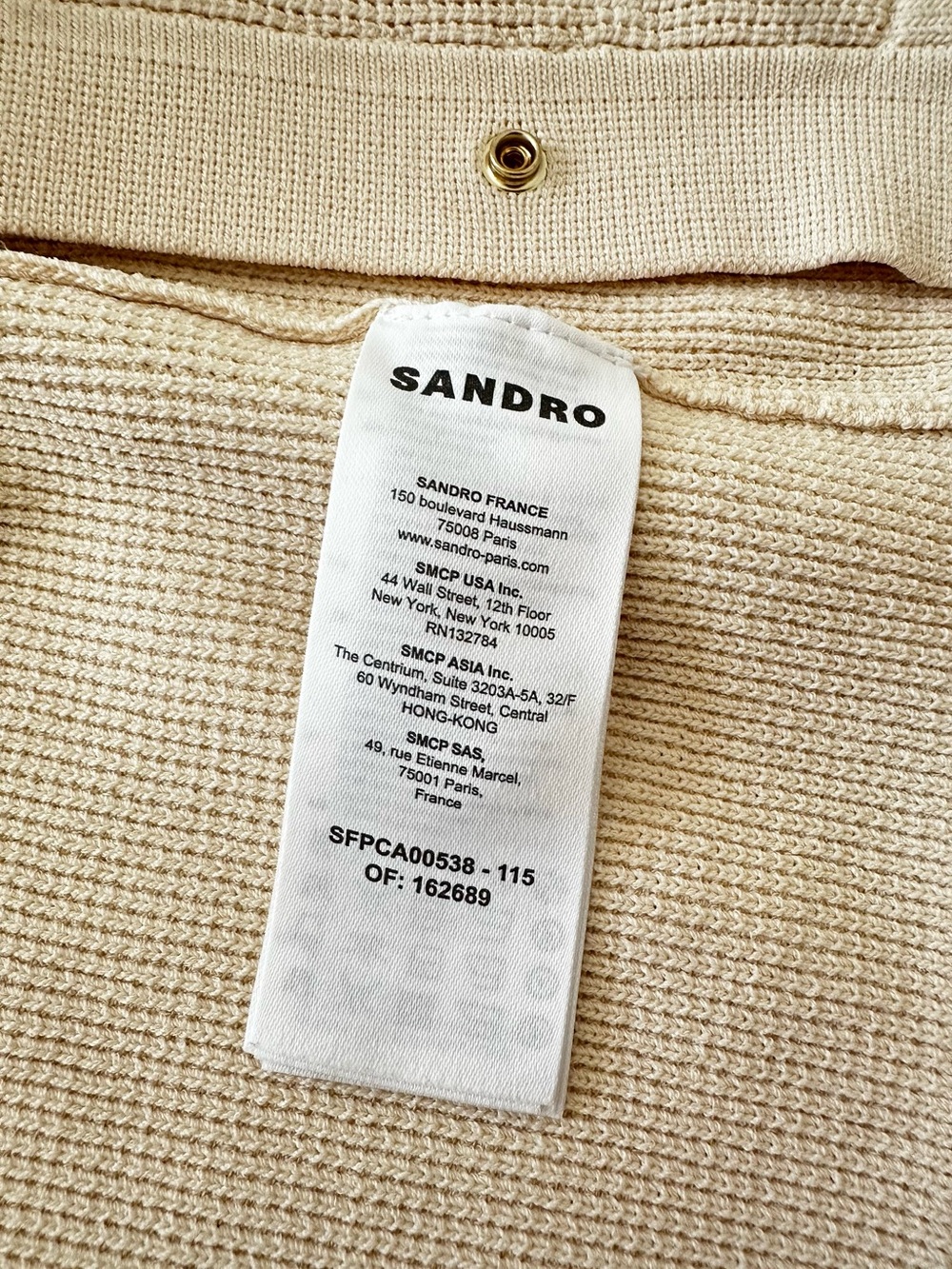 Sandro Paco Cardigan XS Ivory Waffle Knit Scalloped Collar - Picture 7 of 8